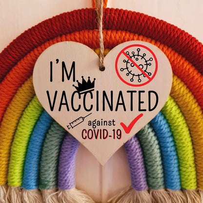 The Plum Penguin Handmade Wooden Hanging Heart Plaque Gift I'm vaccinated against COVID-19 Vaccine Celebration Gift Car Mirror Hanger Badge Alternative