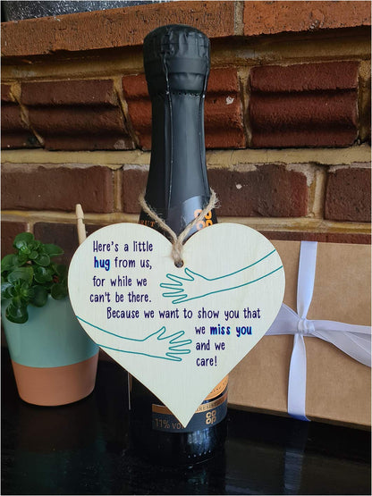 The Plum Penguin Handmade Wooden Hanging Heart Plaque Gift a little hug from us to show you we care miss you long distance wall hanger cute rainbow design for family friends grandparents