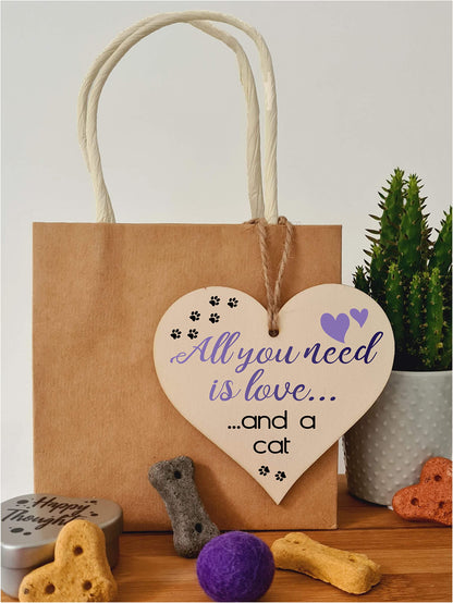 Handmade Wooden Hanging Heart Plaque Gift for Cat Lovers Novelty Funny Keepsake