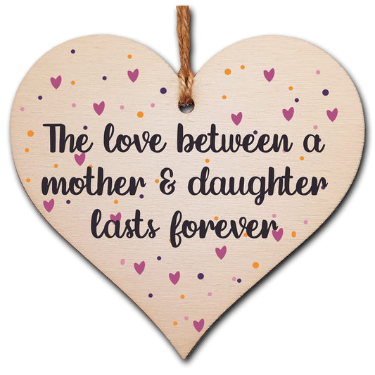 The Plum Penguin Handmade Wooden Hanging Heart Plaque Gift Love Between Mother Daughter Forever Present Friendship Thoughtful Wall Hanger