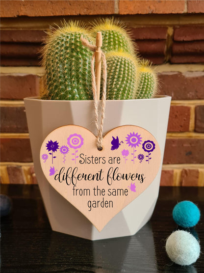Handmade Wooden Hanging Heart Plaque Gift Perfect for Sisters Lovely Friendship Keepsake