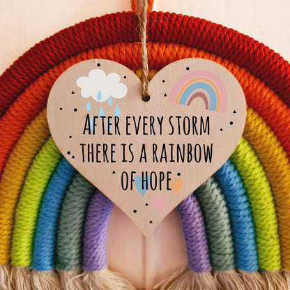 The Plum Penguin Handmade Wooden Hanging Heart Plaque Gift Storm Rainbow of Hope Inspirational Wall Hanger Card Alternative Friendship Family