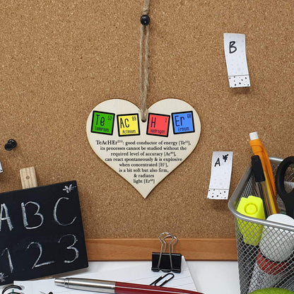 The Plum Penguin Handmade Wooden Hanging Heart Plaque Gift Teacher Present Fun Novelty Chemical elements Thank You from child card alternative