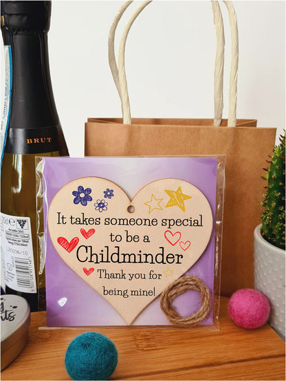 Handmade Wooden Hanging Heart Plaque Gift for Special Childminder Thank You Keepsake