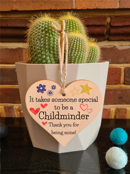 Handmade Wooden Hanging Heart Plaque Gift for Special Childminder Thank You Keepsake