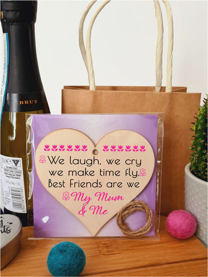 Handmade Wooden Hanging Heart Plaque Gift for Mum and Daughters Best Friends Loving Thoughtful Present