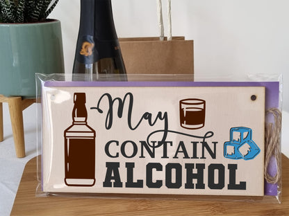 The Plum Penguin May Contain Alcohol Funny Novelty Handmade Wooden Hanging Wall Plaque Gift Home Bar Man Cave Sign Decoration