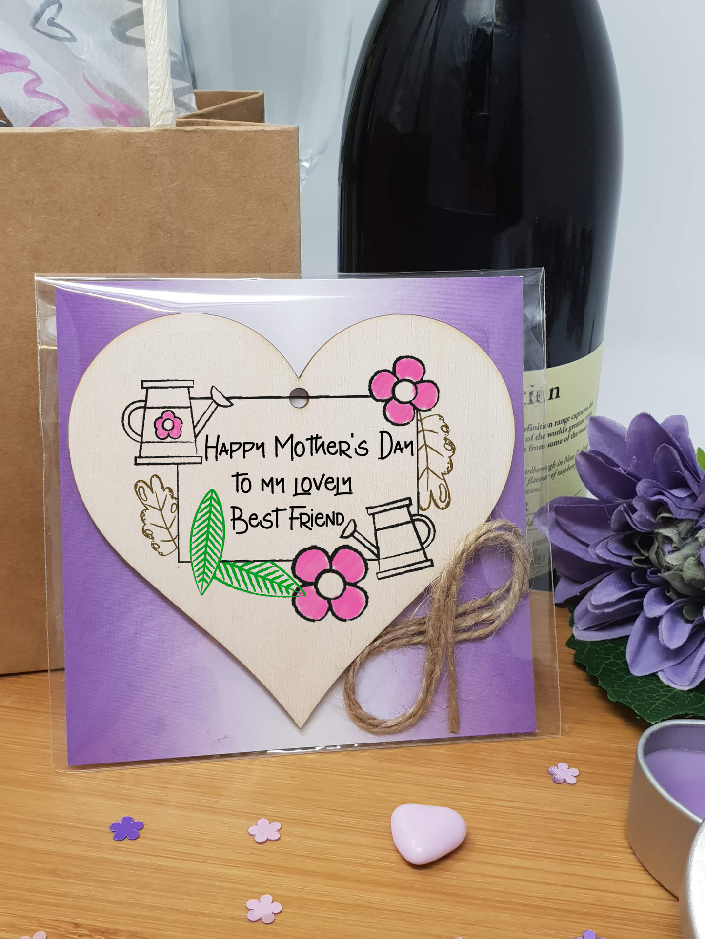 Handmade Wooden Hanging Heart Plaque Mother's Day Gift perfect for lovely Best Friends special keepsake card alternative gardening flowers wall hanger for best friend