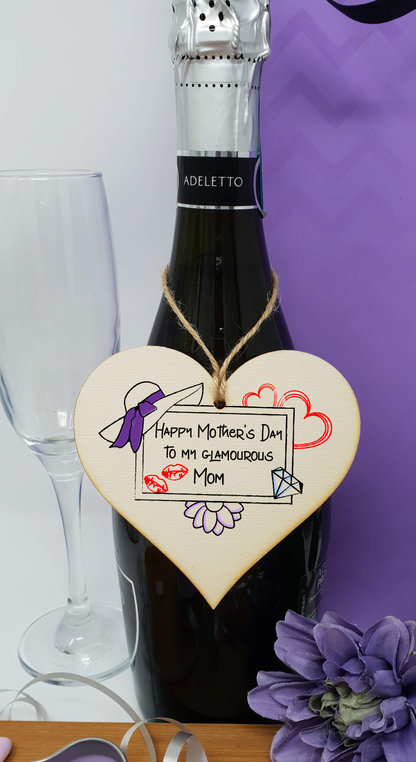 Handmade Wooden Hanging Heart Plaque Mother's Day Gift perfect for glamourous stylish Moms special keepsake card alternative from children wall hanger for special parent