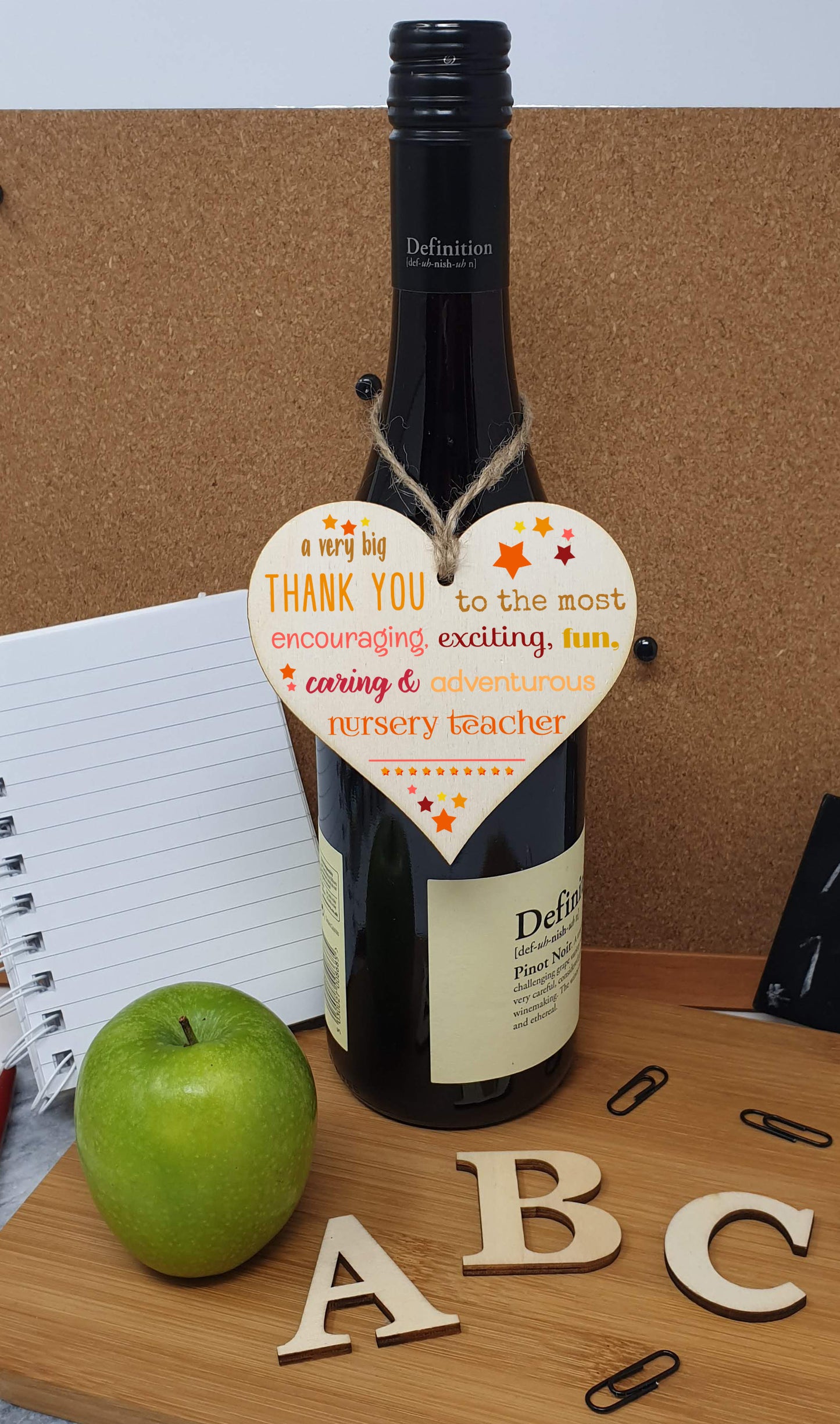 Handmade Wooden Hanging Heart Plaque Gift Very Big Thank You Nursery Teacher Careworker card alternative present from child funky wording