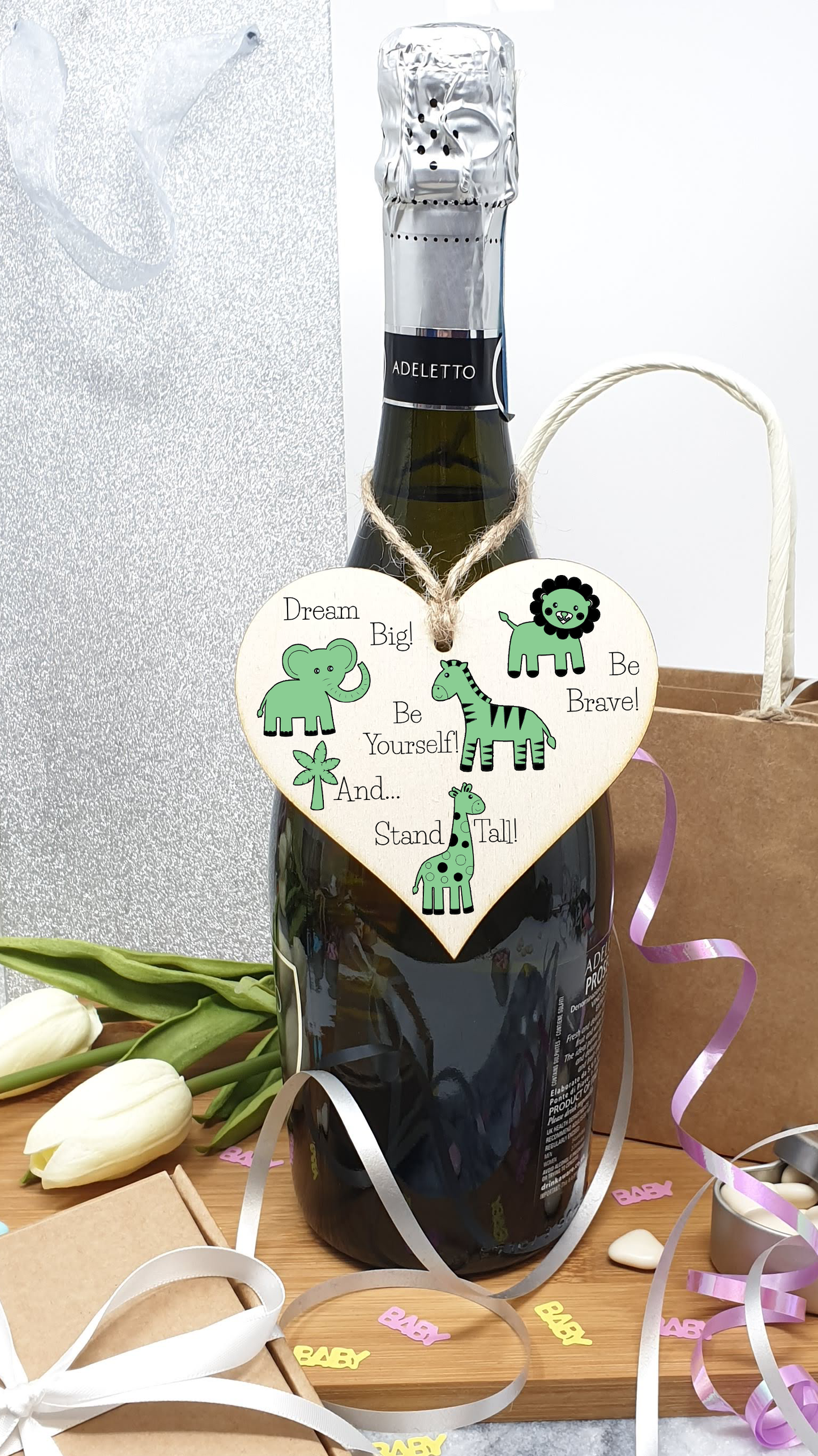 Handmade Wooden Hanging Heart Plaque Gift Be Brave Dream Big Be Yourself And Stand Tall new baby present new parents green gender neutral safari animals nursery wall decoration