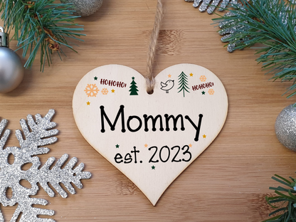 Handmade Christmas Hanging Wooden Heart Plaque Decoration Gift perfect mommys parents newborns 2022