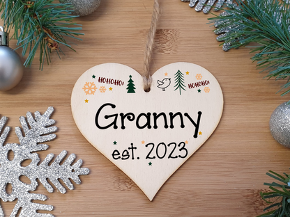 Handmade Christmas Hanging Wooden Heart Plaque Decoration Gift perfect grannys grandparents newborns 2022