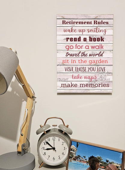 Motivational Wall Art Sign Plaque Inspire Every Day Vibrant Print Retirement Rules A4 Wooden Home Decor Uplifting Decoration